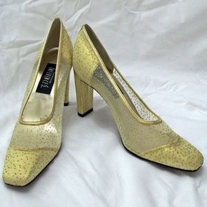 Fashion Influences Gold Glitter Mesh Evening Pumps